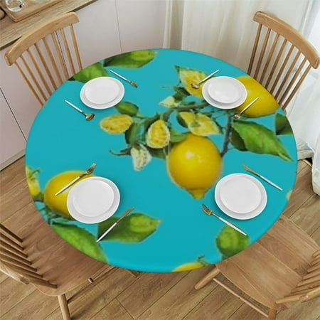 

Orinice Lemons Leaves Round Table Cover Stain Resistant Washable Indoor Outdoor Tablecloth Kitchen Dining Wedding Parties Picnic Camping 100% Polyester Fiber 31-35
