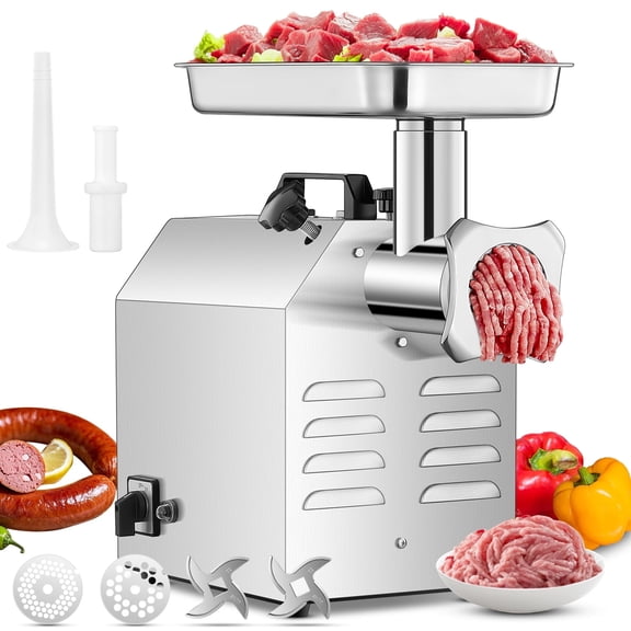 FOHERE #22 Commercial Meat Grinder Heavy Duty 1.2HP 1100LB/H All Stainless Steel Industrial Grinder with 2 Blades, 2 Plates & Sausage Kit - For Commercial Use