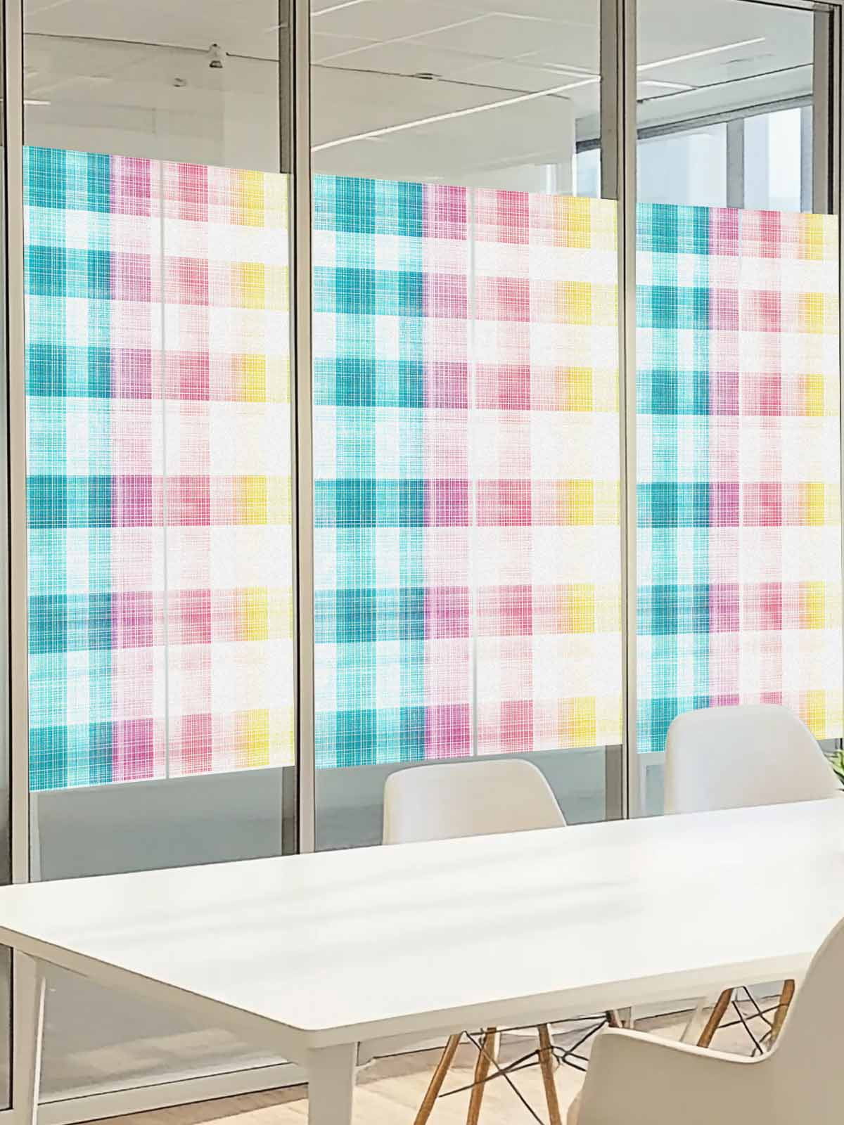Happy Easter Window Privacy Film, Watercolor Gradient Pink Blue Yellow Buffalo Plaid Frosted Glass Window Clings Static Cling UV Heat Blocking Reusable Door Sticker for Bathroom 23.6 x 59 Inch