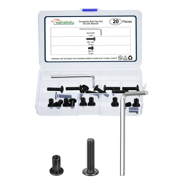 Furniture Connector Bolt Cap Nut Kit with Wrench(M6-1x25mm) 20Pcs, Connector Bolts M6 Countersunk Screw Barrel Nuts Binding Screws, for Chair Cabinet Bed, Black