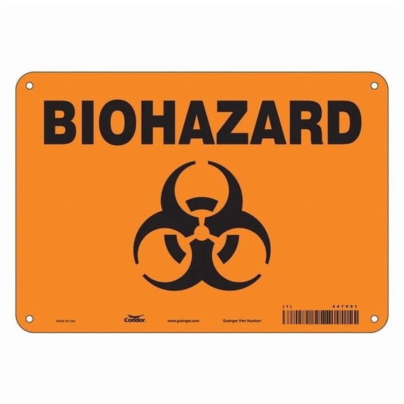 Biohazard Sign, 7 in H, 10 in W, Vertical Rectangle, English, 447V61