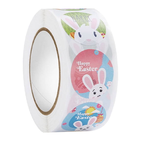 ABODELINE 500pcs 1 Inch Easter Stickers, Colorful Happy Easter Sticker Roll Round Easter Egg Bunny Decals Self-Adhesive Rabbit Holiday Labels for Kids Gift Wrapping Envelope Cards Party Supplies