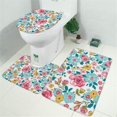 thumbnail image 2 of Pioneer Flower Floral Print Pattern Bathroom Rugs Sets 3 Piece,Toilet Cover Set,Absorbent Non Slip Bathroom Mats Sets with U-Shaped Contour Rug Toilet Rug Set, 2 of 5