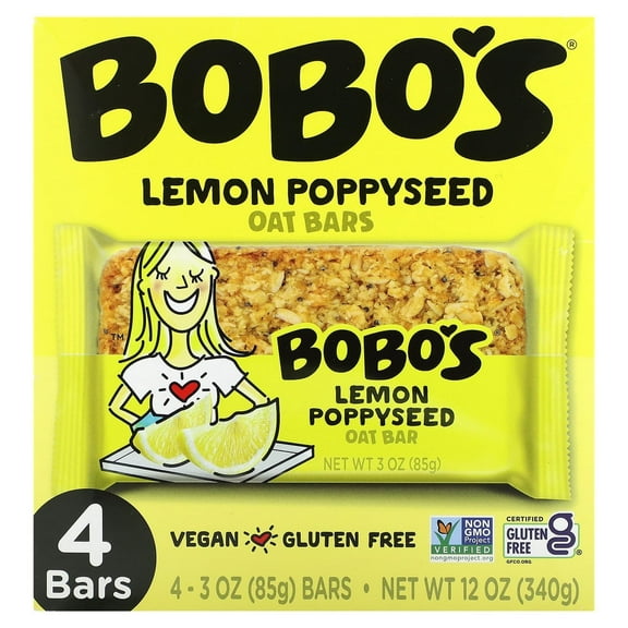 Bobo's Oat Bars, Lemon Poppyseed, 4 Bars, 3 oz (85 g) Each Pack of 3
