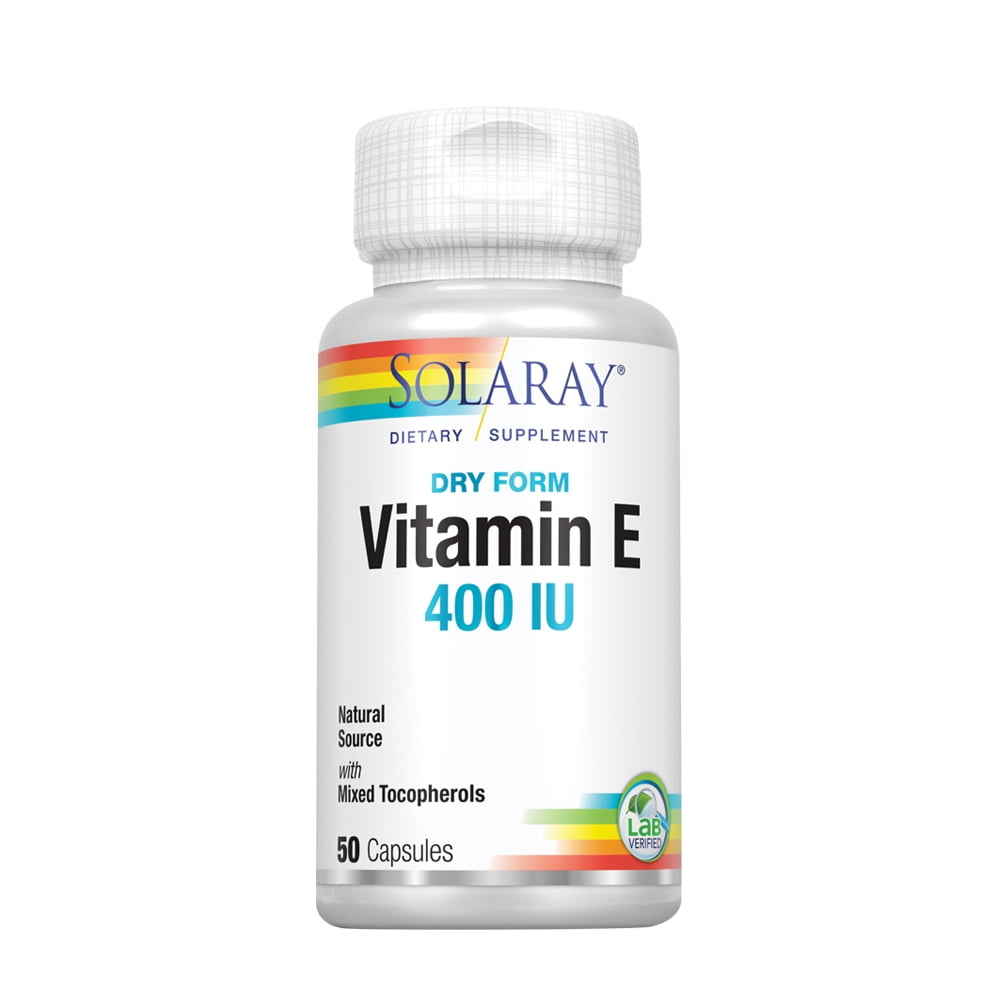 Solaray Vitamin E, Dry 400 IU w/ Mixed Tocopherols | Non-Oily | Healthy Cardiac Function, Antioxidant Activity & Skin Health Support | 50 Capsules