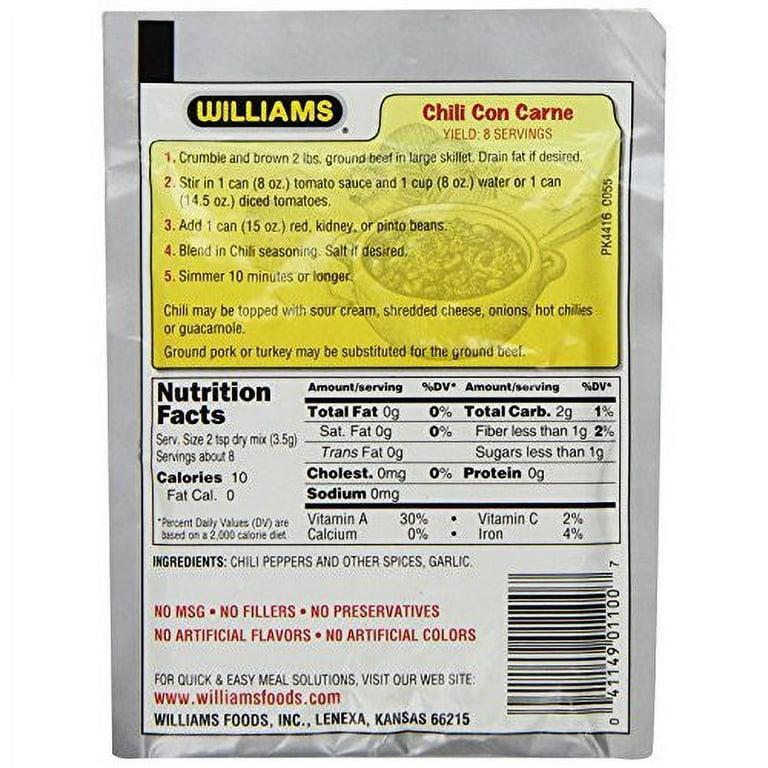 WILLIAMS Original Chili Seasoning Mix oz, Flavorful Blend with