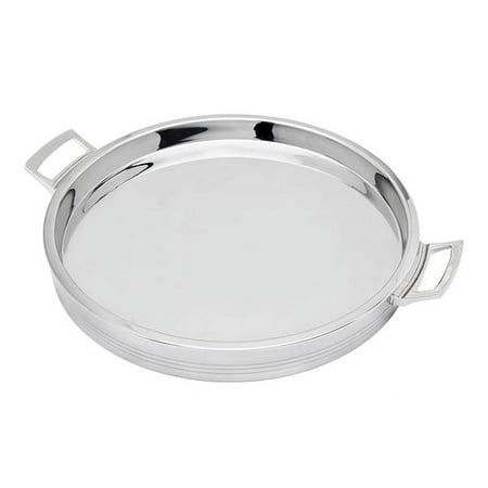 

12 in. Round Stainless Steel Tray with Handles Silver