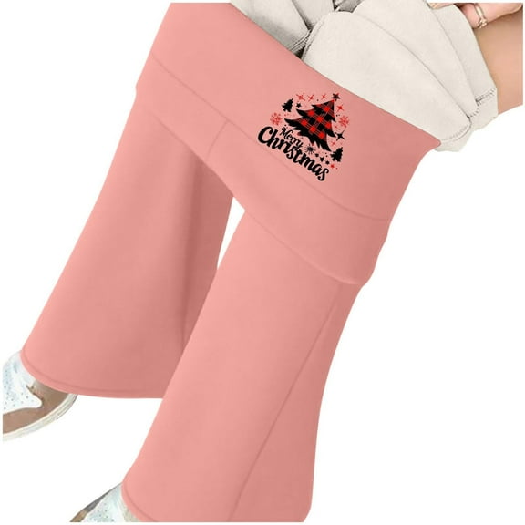 Cadancy Fleece Lined Sweatpants Women Wide Leg Christmas Print High Waist Flared Pants Slim Fit Casual Thick Winter Leggings Sherpa Warm Trendy Trousers 2025