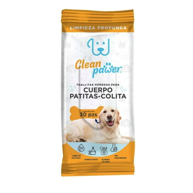 Toallitas Húmedas Clean Pawer Cuerpo Patitas y Colita 30 Piezas