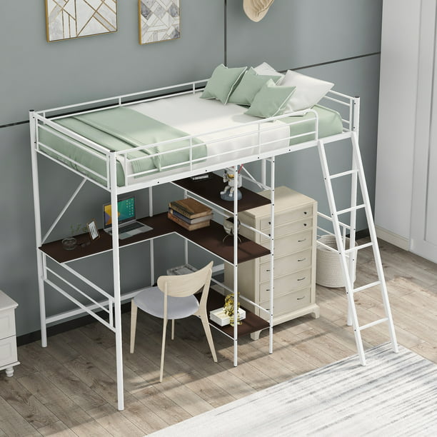 Euroco Metal Twin Size Loft Bed With, Triple Bunk Bed With Desk Metal Storage
