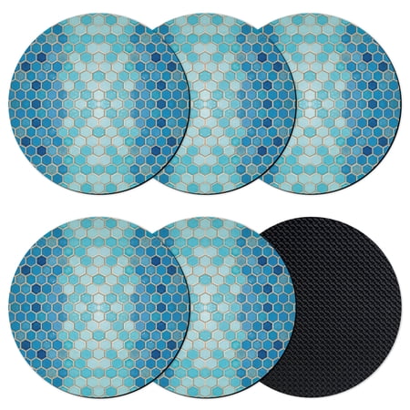 Blue Geometric Coasters Set of 6 Absorbent Coasters for Drinks Modern Abstract Art Ombre Coaster for Desk Coffee Table Protection Home Decor House Warming Gifts 4