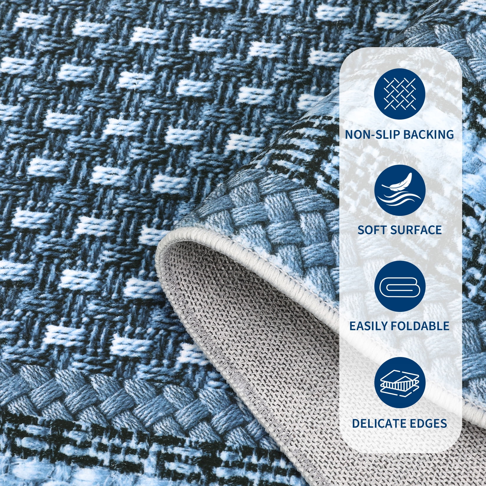 Garvee 5'x7' Bordered Print Area Rug Washable Rugs, Non Slip Modern Geometric Rug Stain Resistant Indoor Carpet for Living Room Bedroom Dining Room, Blue