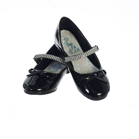 Girls Black Patent Rhinestone Strap Summer Dress Shoes