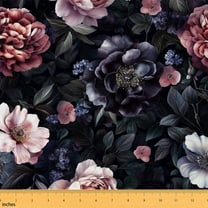 Feelyou Black Pink Floral Fabric by the Yard 1 Yard for Girl, Vintage Botanical Home Decor Fabric by the Yard, Mid Century Sewing Fabric, Lightweight Room Decor