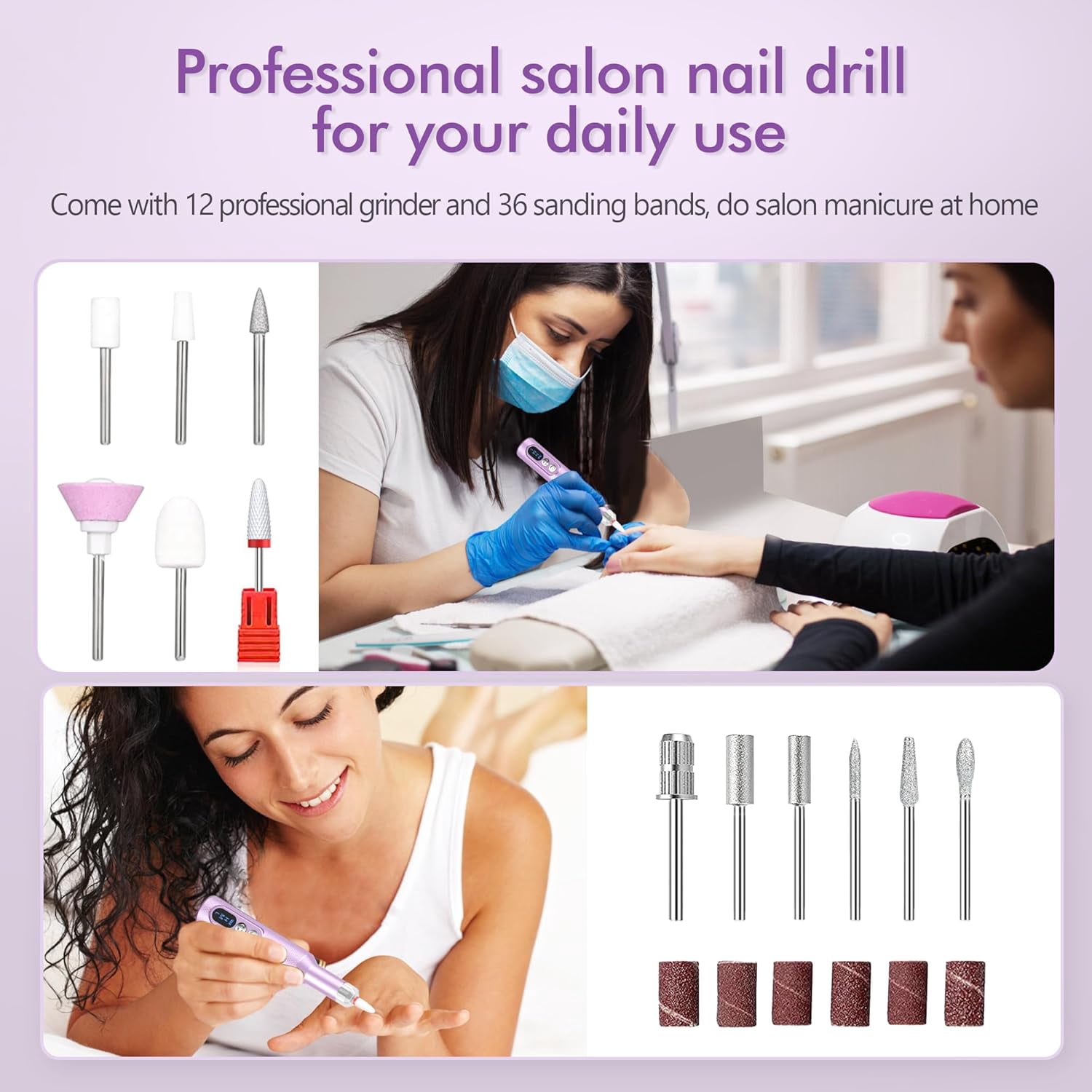 Aorsher Cordless Electric Nail Drill Professional E-File Nail Drill Kit for Acrylic, Gel Nails, Manicure Pedicure Polishing Shape Tools Design for Home Salon Use Gray