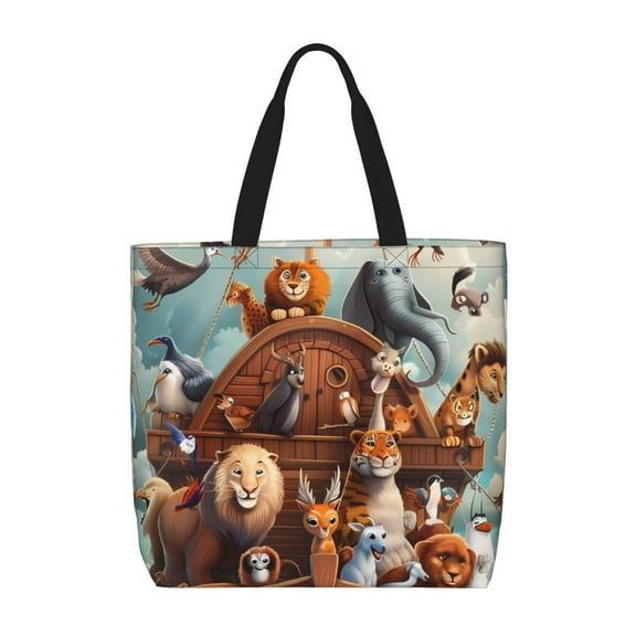 Hirioo Animal Filled Noahs Ark for Tote Bag for Women, Quilted Shoulder Bag with Zipper, Large Capacity Handbags for Casual, Travel, Work