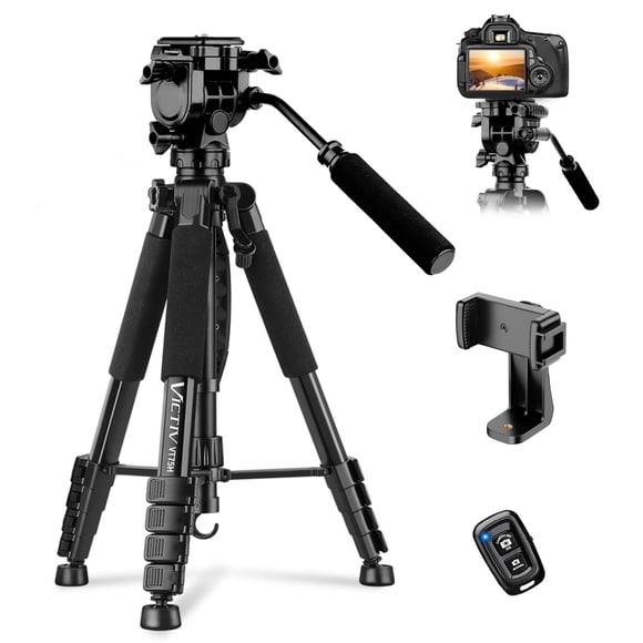 Camera Tripod, 75” Heavy Duty Tripod for Camera with Phone Holder and Travel Bag, Compatible with Video Camera, DSLR, Spotting Scopes, Camcorde