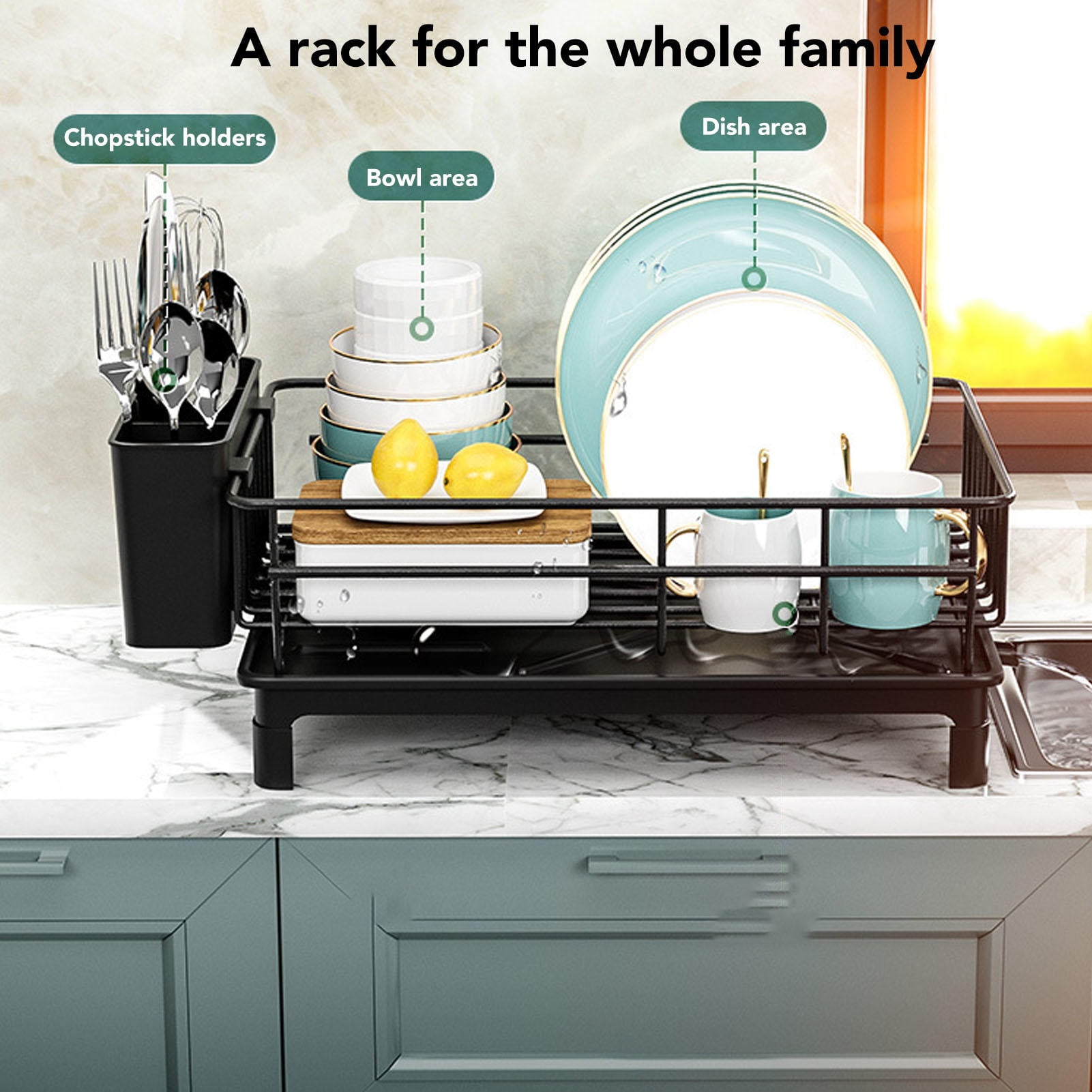 BIMZUC Carbon Steel Dish Drying Rack with Utensil Holder – Durable, Space‑Saving, Multi‑Functional Kitchen Counter & Cabinet Rack