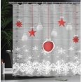 thumbnail image 3 of JOOCAR Christmas Shower Curtain, Traditional Celebration Theme Pendant Stars Baubles Ornate Snowflakes, Cloth Decor Set with Hooks, 72" W x 72" L, Grey Red White, 3 of 6