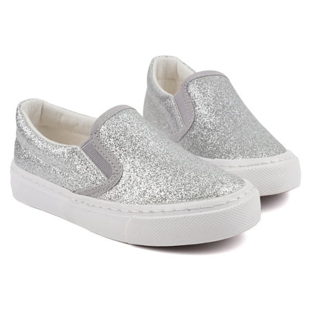 Toddler Girls Sneakers Loafer Shoes Slip On Little Kids Boys Canvas Glimmer Glitter Sparkle Low Top Non Slip Rubber Sole Lightweight Fashion Casual Gray Size 9