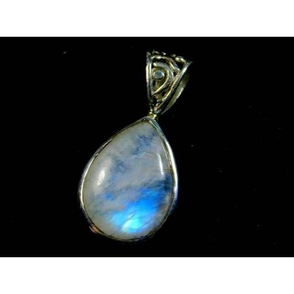 Healing Silver Pendant With Natural Rainbow Moonstone