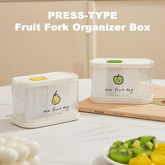 Push Type Disposable Fruit Fork Box Container Reusable Storage for Canned Cake Dessert Picks Easy Portion Control and Clean Up for Party Catering and Home Entertaining Events Sopatenor