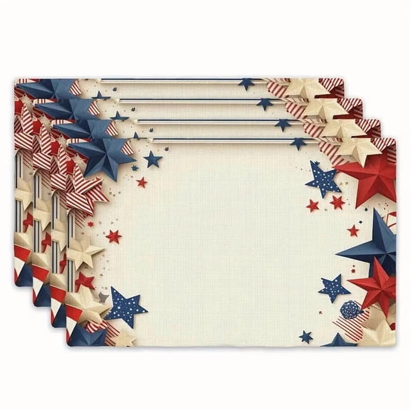Old Style Stars American Flag 4th of July Placemats Set of 4, 12x18 Inch Memorial Day Patriotic Table Mats for Party Kitchen Dining Decoration