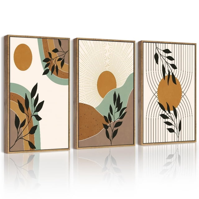 Arte de pared PHOPAGO boho con planta salvia, set enmarcado de 28 x 36 cm