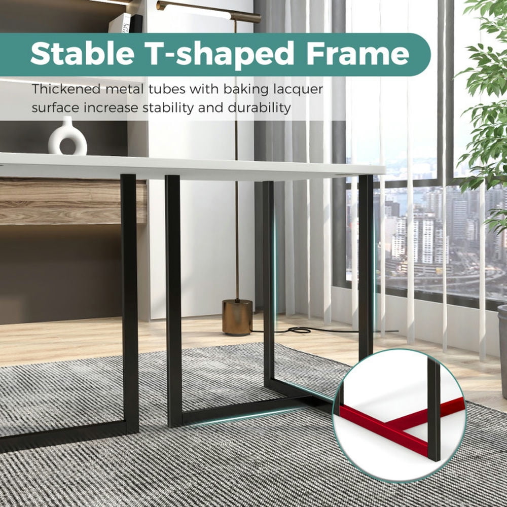 Demi Bonn 47" Modern Computer Desk Writing Study Table with Metal Frame, Small Home Office Desk Writing Table, White