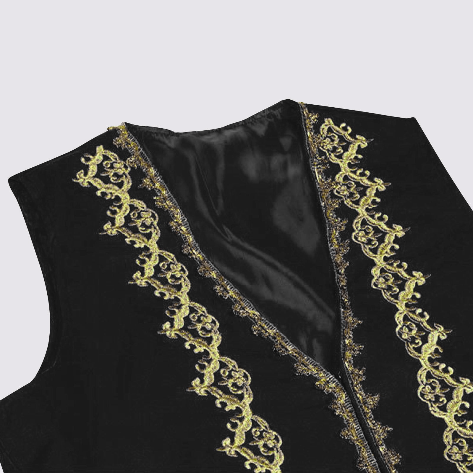 Oplxuo Men's Floral Embroidery Suit Vest Gothic V Neck Medieval