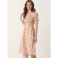 thumbnail image 3 of Vestido midi fruncido con volantes y manga corta de verano para mujer Rosa Allegra K, 3 of 6