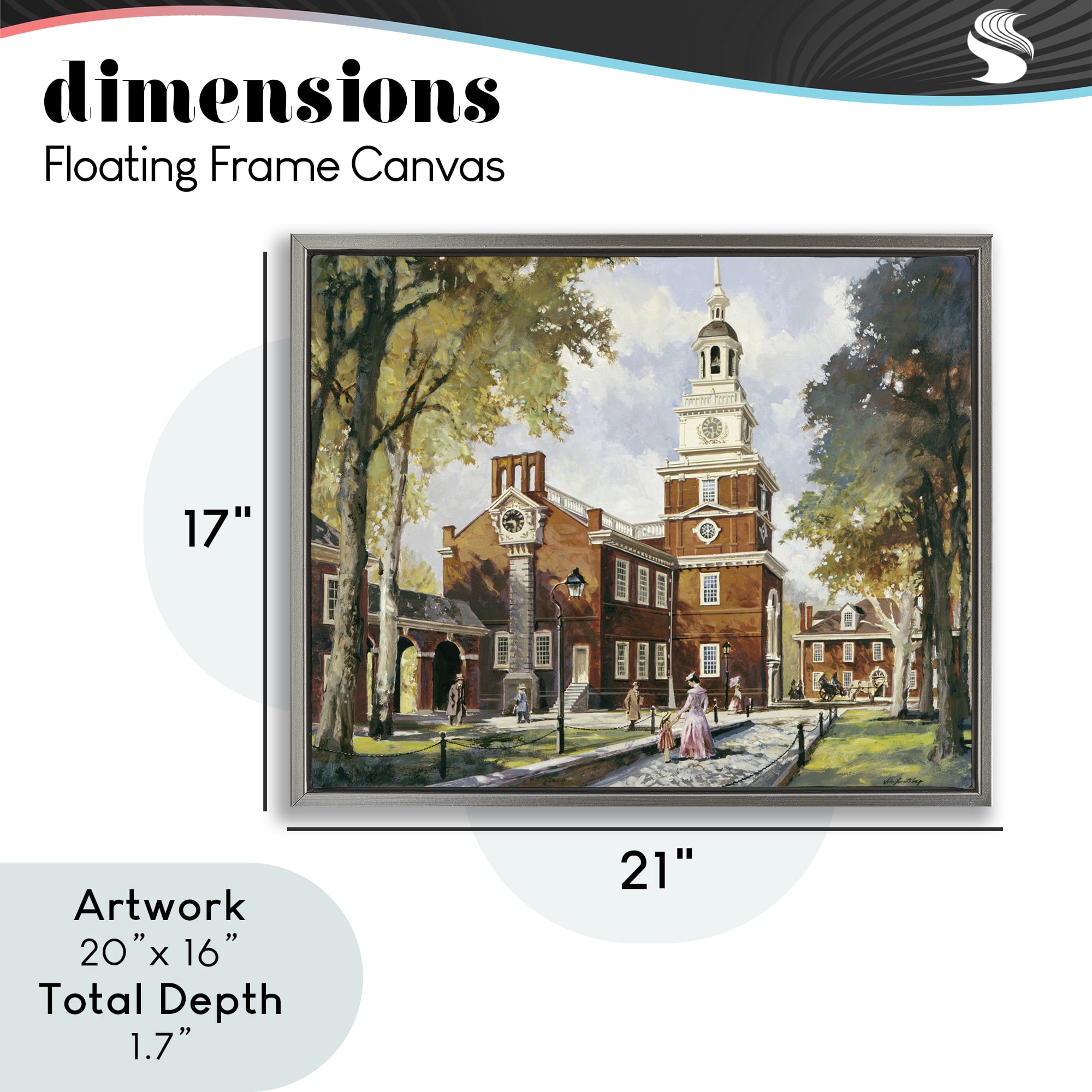 Independence Hall Colonial Times Gray Framed Floater Canvas Wall Art, design by Wind River Studios