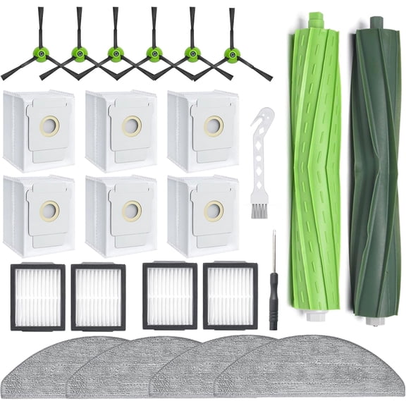 24Pcs Replacement Parts for iRobot Roomba Combo i5, i5 , j5, j5 , Roomba Combo i3 (3574) Vacuum Accessories Kit, 2 Main Brush, 4 Hepa Filters, 4 Mop Pads, 6 Side Brush, 6 Dust Bags