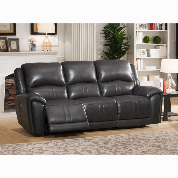Ari Grey Top Grain Leather Power Reclining Sofa with Power Headrests