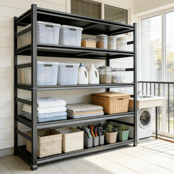 5 Tier Garage Shelving, Metal Storage Shelves, 3000lb, Tall Bookcase Shelf Storage Organizer, Modern Book Shelf for Bedroom, Living Room and Home Office, Vintage,35.4Wx15.7Dx71.2H