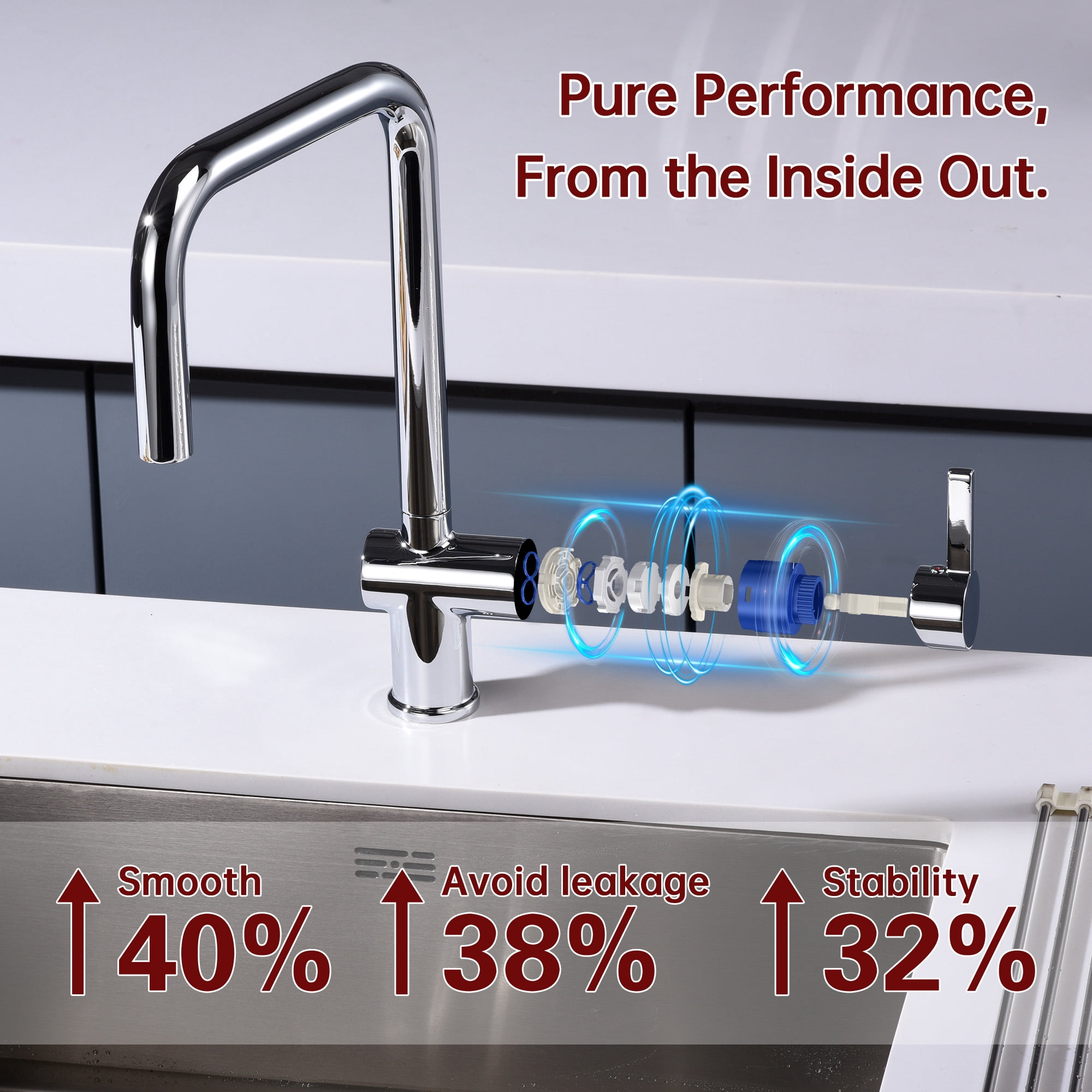 SUMERAIN Pull Down Sprayer Kitchen Faucet with Single Handle, Stainless Steel Lead Free Kitchen Sink Faucet, Chrome Finish