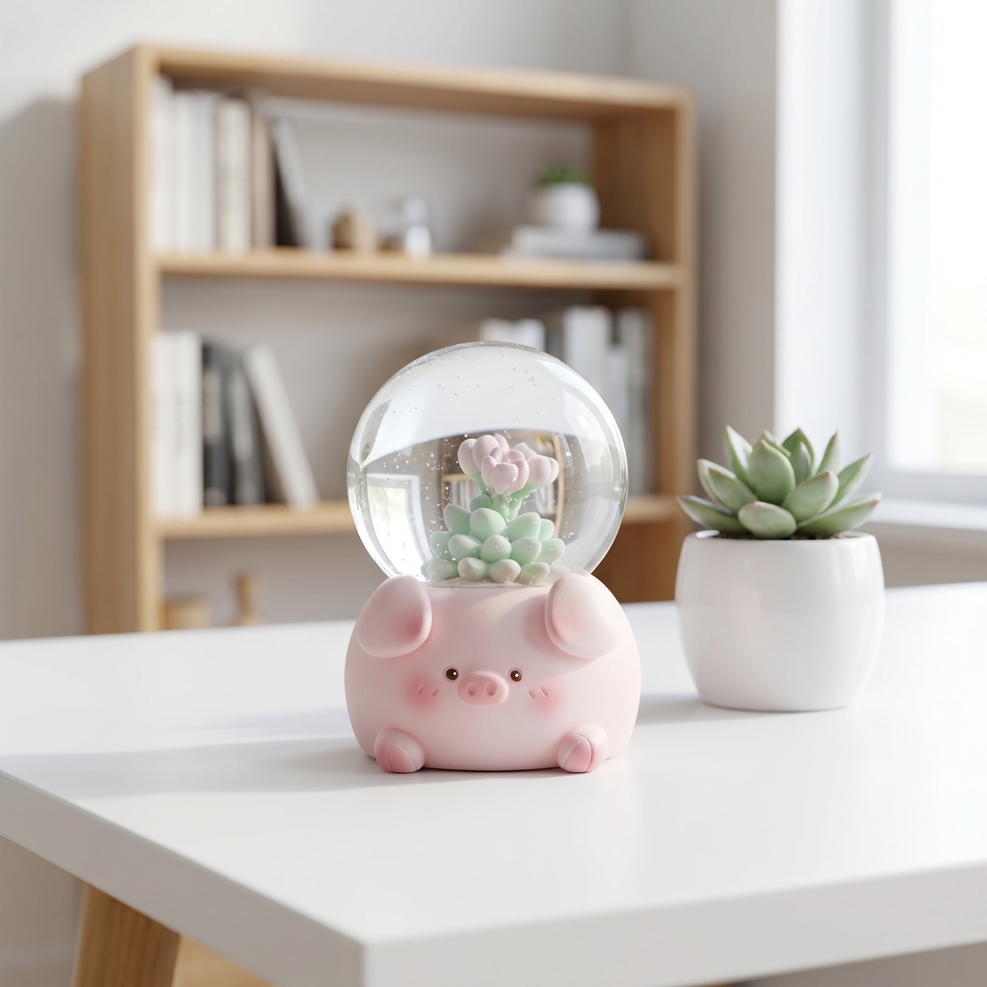 Unique Bargains Mini Resin Figurine Snow Light Up Crystal Ball Pink C 1.8" x 1.8" x 2.7"