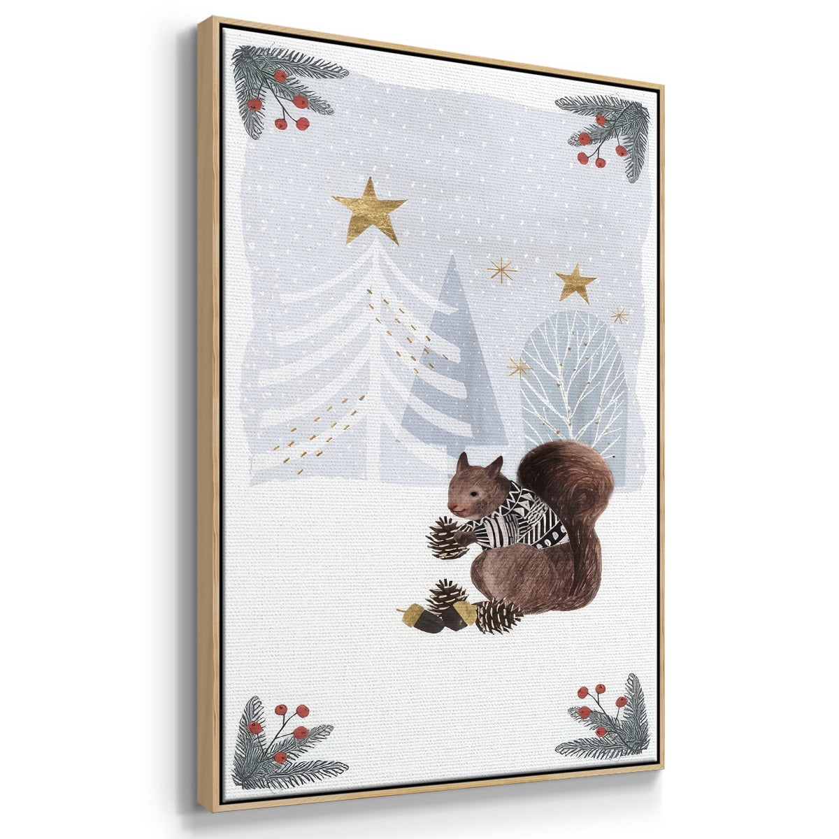 Cozy Christmas Collection B - Framed Gallery Wrapped Holiday Canvas - 17 x 25 - Natural Wood Frame