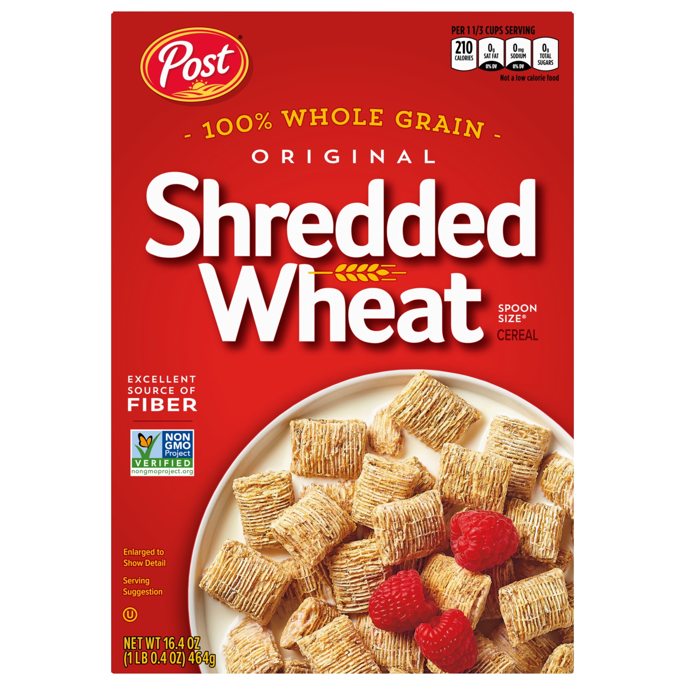 (3 pack) Post Spoon Size Shredded Wheat, Whole Grain Breakfast Cereal, High Fiber, Kosher, Crunchy 16.4oz Box
