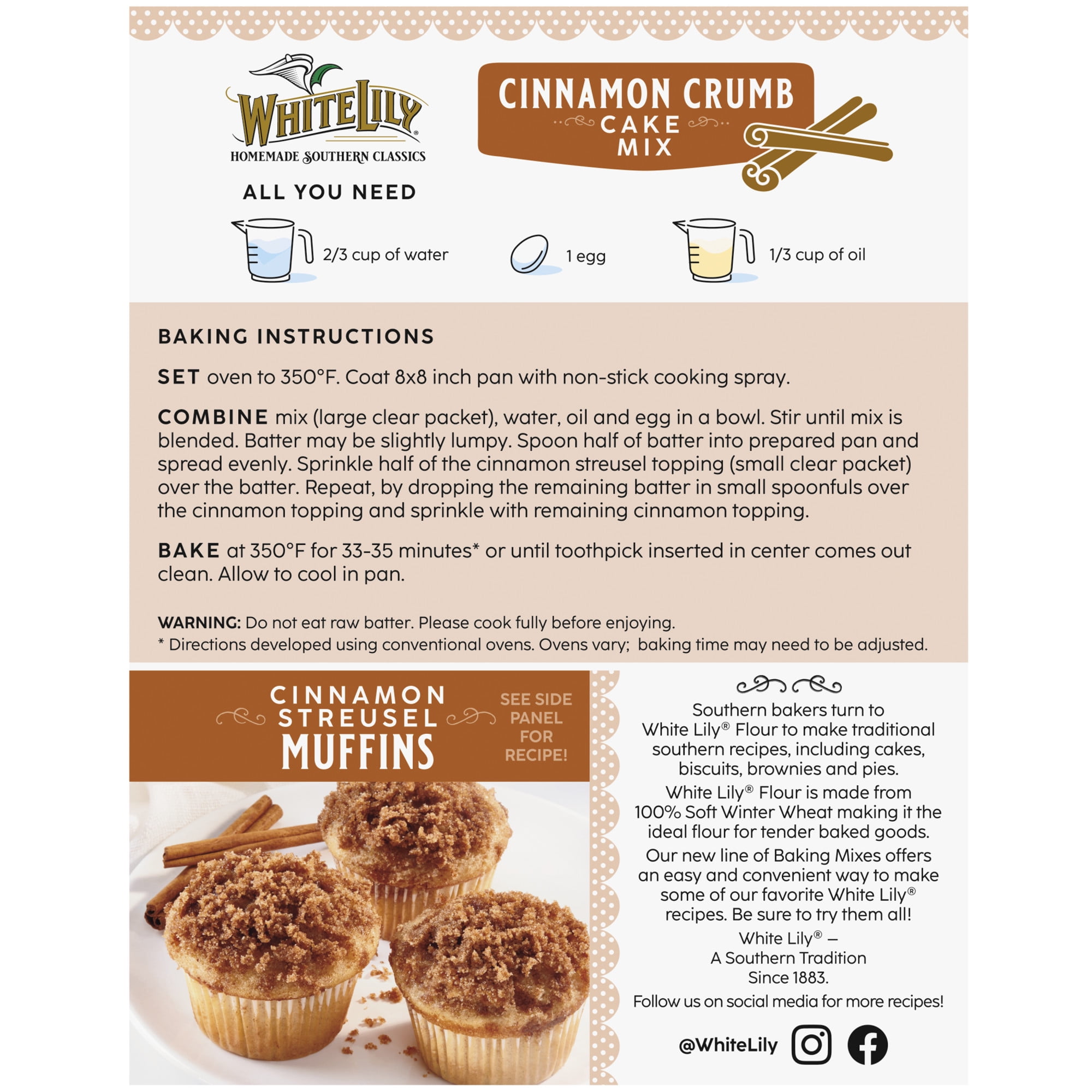 (6 pack) White Lily Cinnamon Crumb Cake Mix, 20.35 OZ Box