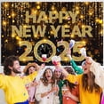 thumbnail image 5 of Happy New Year Party Backdrop, 72.8" X 43.3" 2025 New Year Backdrop Black and Gold Background New Year Holiday Party Banner New Year Decoration New Year Christmas Party Decorations Banner, 5 of 8