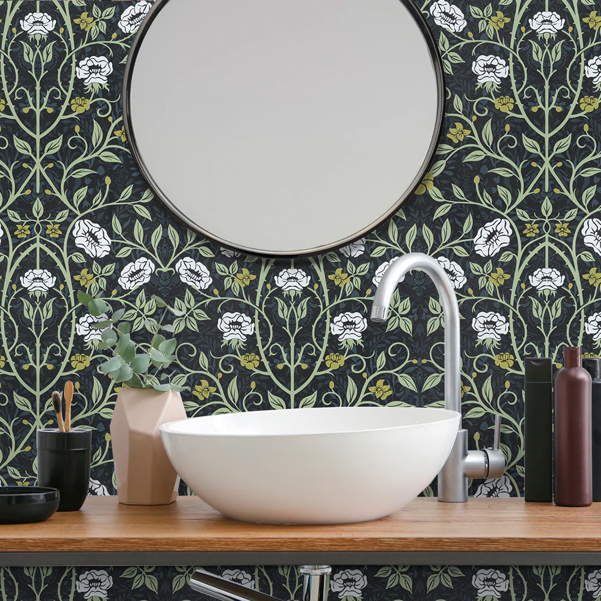 (4 pack) UMIGGEE Floral Wallpaper Peel and Stick Floral Green Wallpaper Self Adhesive Flower Wall Paper Contact Paper 17.7" x 118" Home Decor Wall Covering Old Furniture Renovation