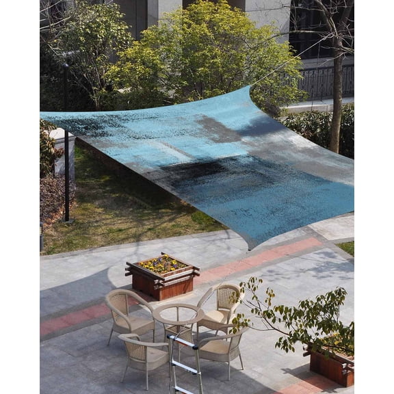 Blue Ombre Sun Shade Sail 8'x10' Rectangle Outdoor Shade Canopy, Vintage Shabby Chic Abstract Aesthetics Porch Shades Outdoor Sun Blocking Screen, Sunshade Cloth Covers for Patio/Deck/Garden
