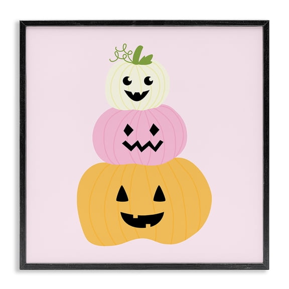 Stupell Industries Pastel Happy Jack-o-Lanterns Country Charm Painting Black Framed Art Print Wall Art, 12 x 12
