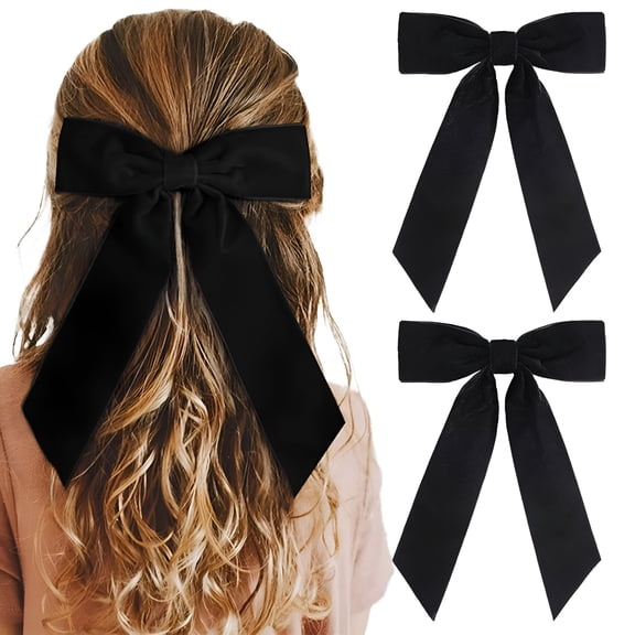 VANIDO 2-Pack 5 Inch Black Velvet Hair Bows with Alligator Clips, Handmade Hair Accessories for Women, Girls, and Kids
