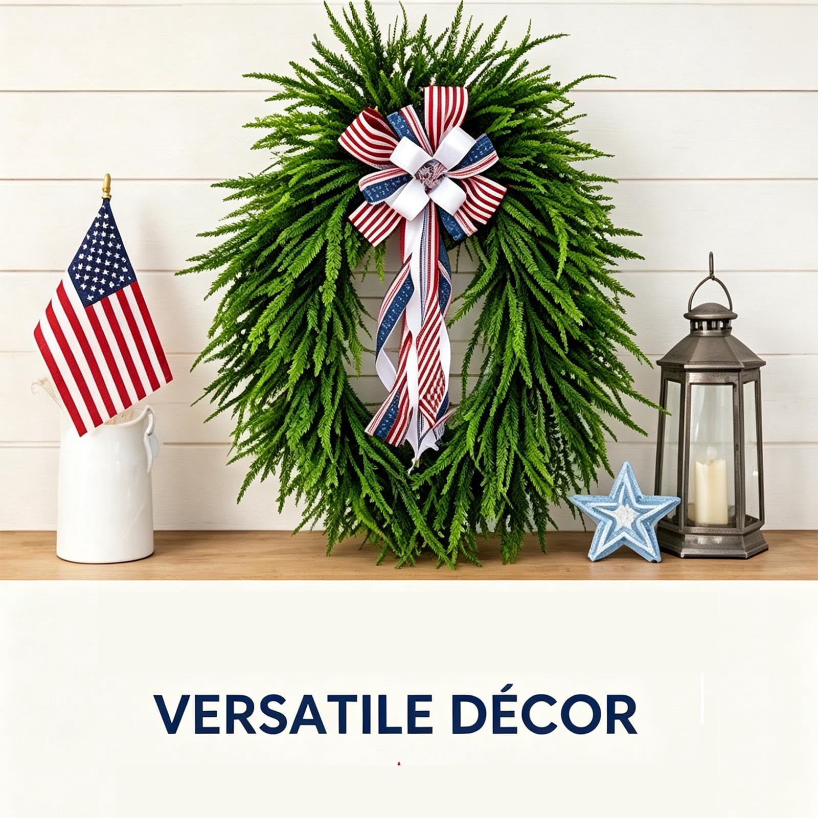 AHGQT Patriotic Decor Bows for Wreaths, Large American Flag Ribbon Bow, Red White and Blue Bows, 4th of July Tree Decorations, Red White and Blue Decorations for Memorial Day