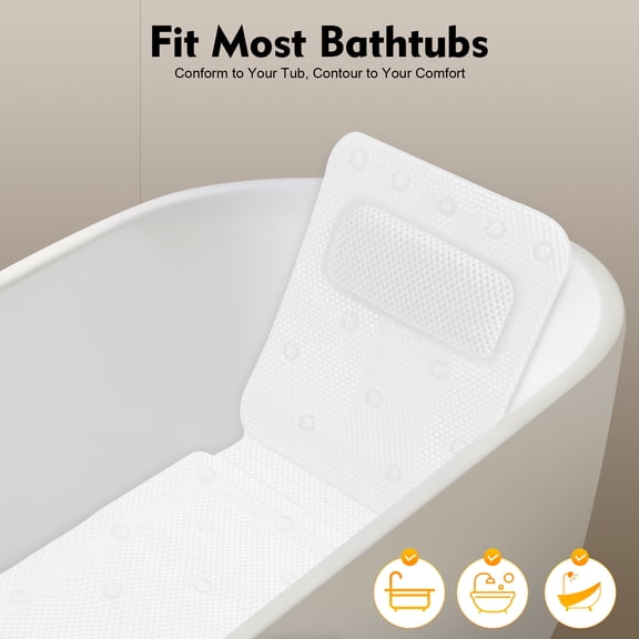 1PCS White Bathtub Mat, Bathtub Mat with Pillow, PVC Foaming Bathtub Cushion
