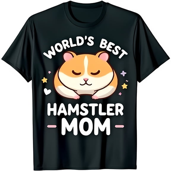 Black T-Shirt: 'World's Best Hamstler Mom' Graphic with Cute Hamster & Hearts