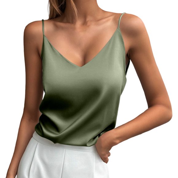 Stylish Women'S Tanks And For Everyday Wear V Neck Design With Elegant Straps Perfect For Spring And Summer Pair With Jeans For Casual Outings Women'S Tanks & Camis Army Green Xxxl