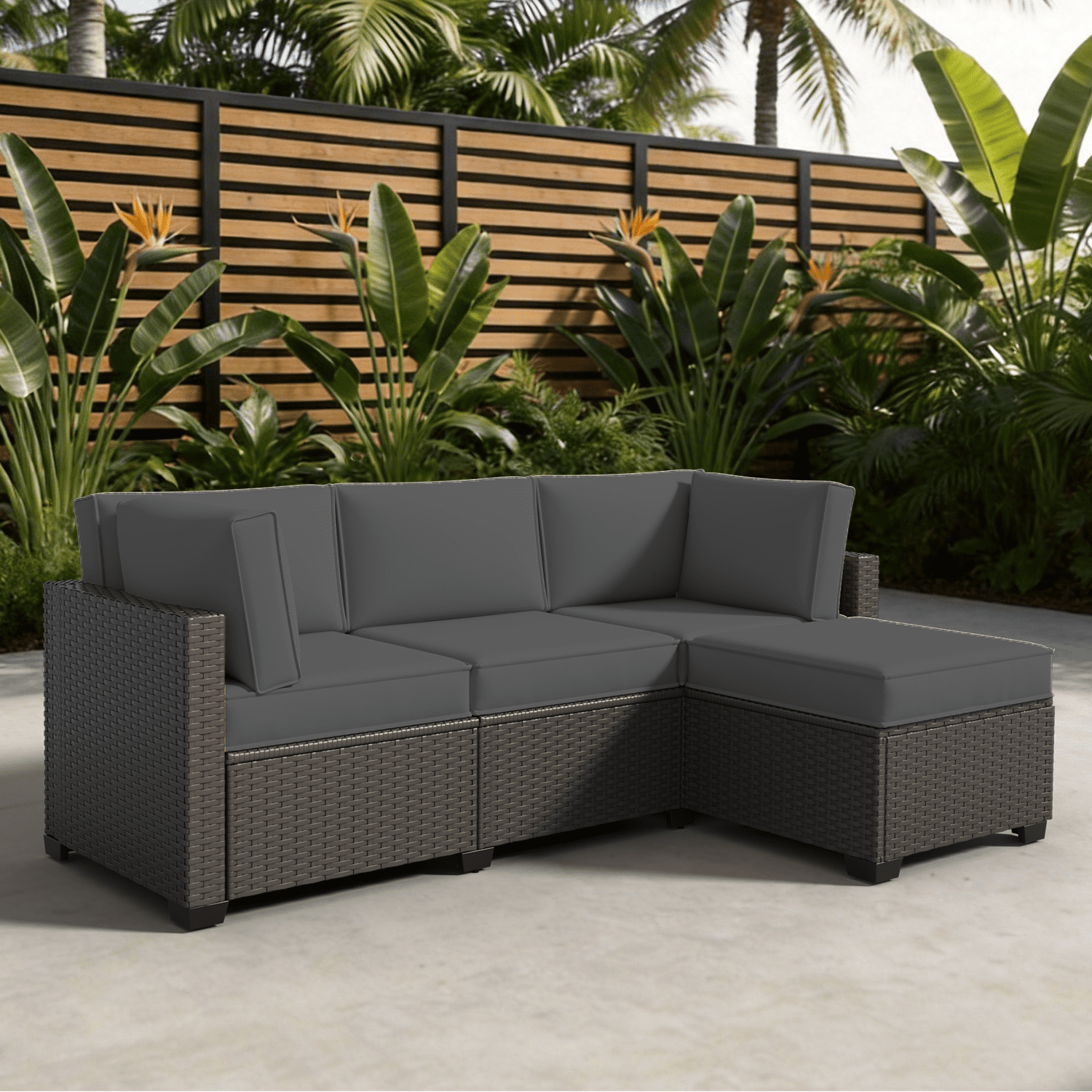 BaPiPro 4-Person Dark Gray Outdoor Sectional Sofa Cushions, Waterproof Polyester Patio Cushions with High-Density Sponge & Side Pillows, No Assembly for Backyard, Balcony, Deck & Poolside